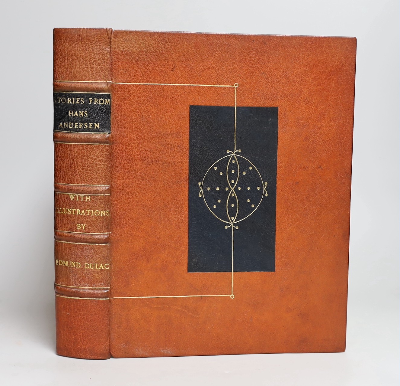 Dulac, Edmund (illustrator) - Stories from Hans Andersen, with 28 tipped-in colour plates, in later fine Art Deco brown morocco binding gilt with renewed end papers, Hodder and Stoughton, London, [1911]